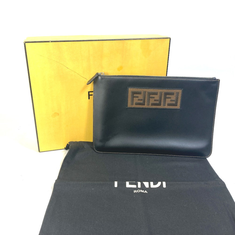 FENDI Clutch bag 7N0078 leather black Pouch Zucca logo