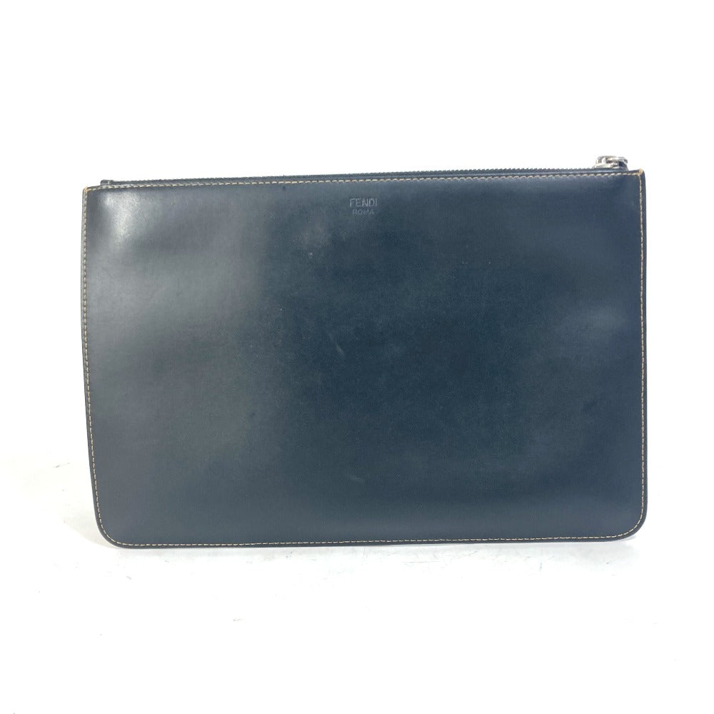 FENDI Clutch bag 7N0078 leather black Pouch Zucca logo
