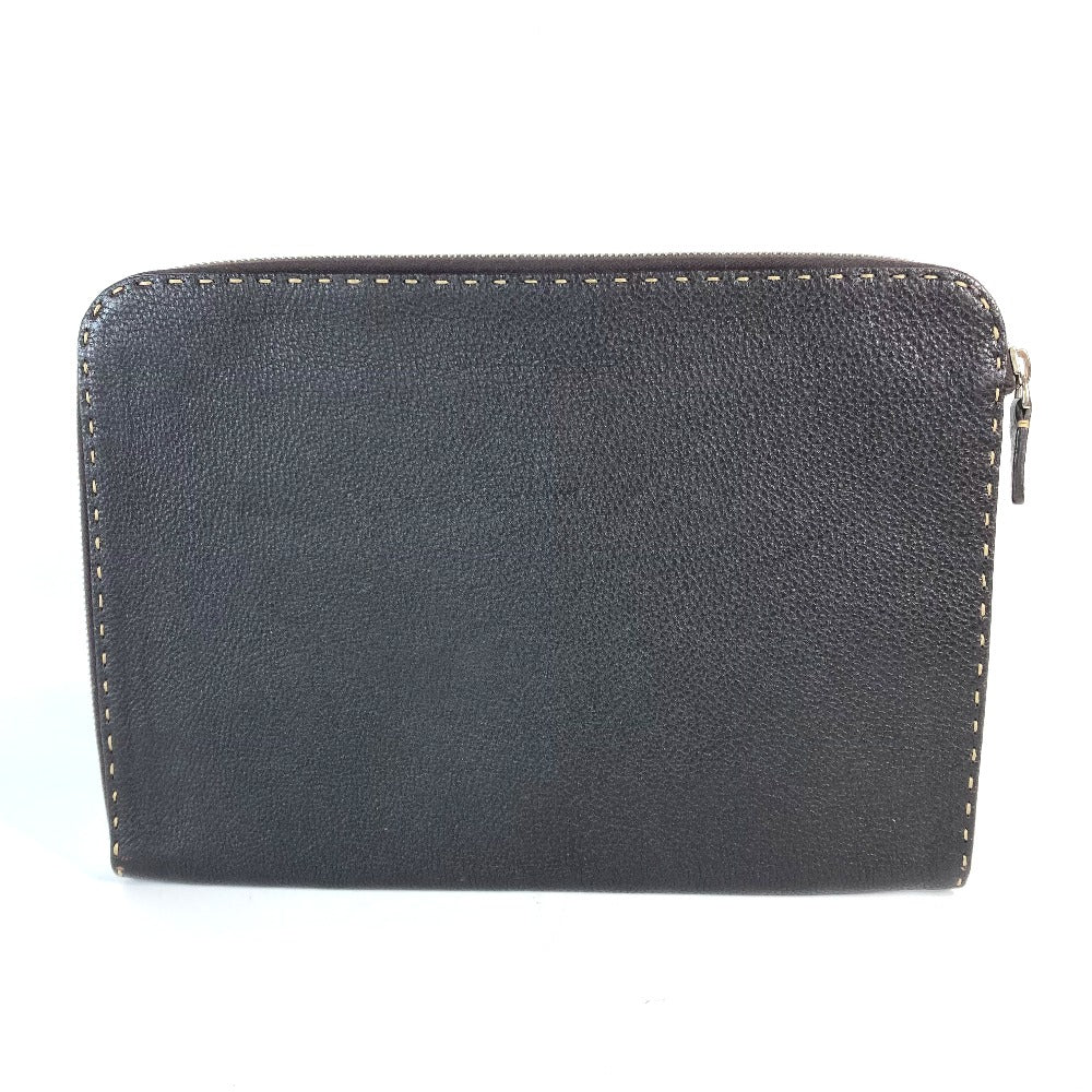FENDI Clutch bag leather Dark brown bag pouch Celeria