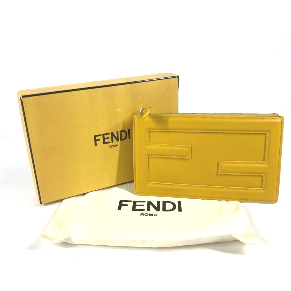 FENDI Clutch bag 7N0114 leather yellow Bag logo FF logo pouch Bucket