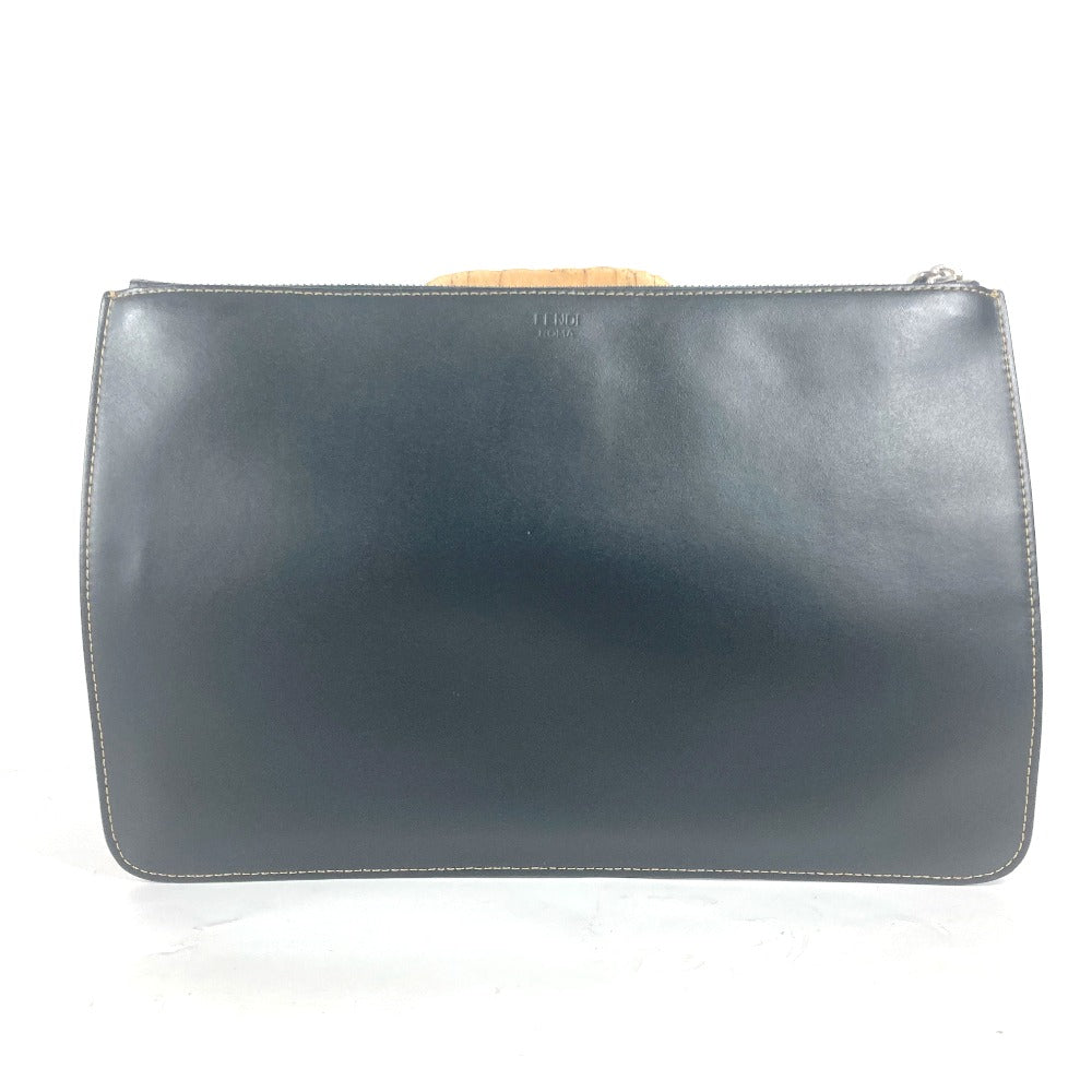 FENDI Clutch bag 7N0078 leather black Pouch Zucca logo