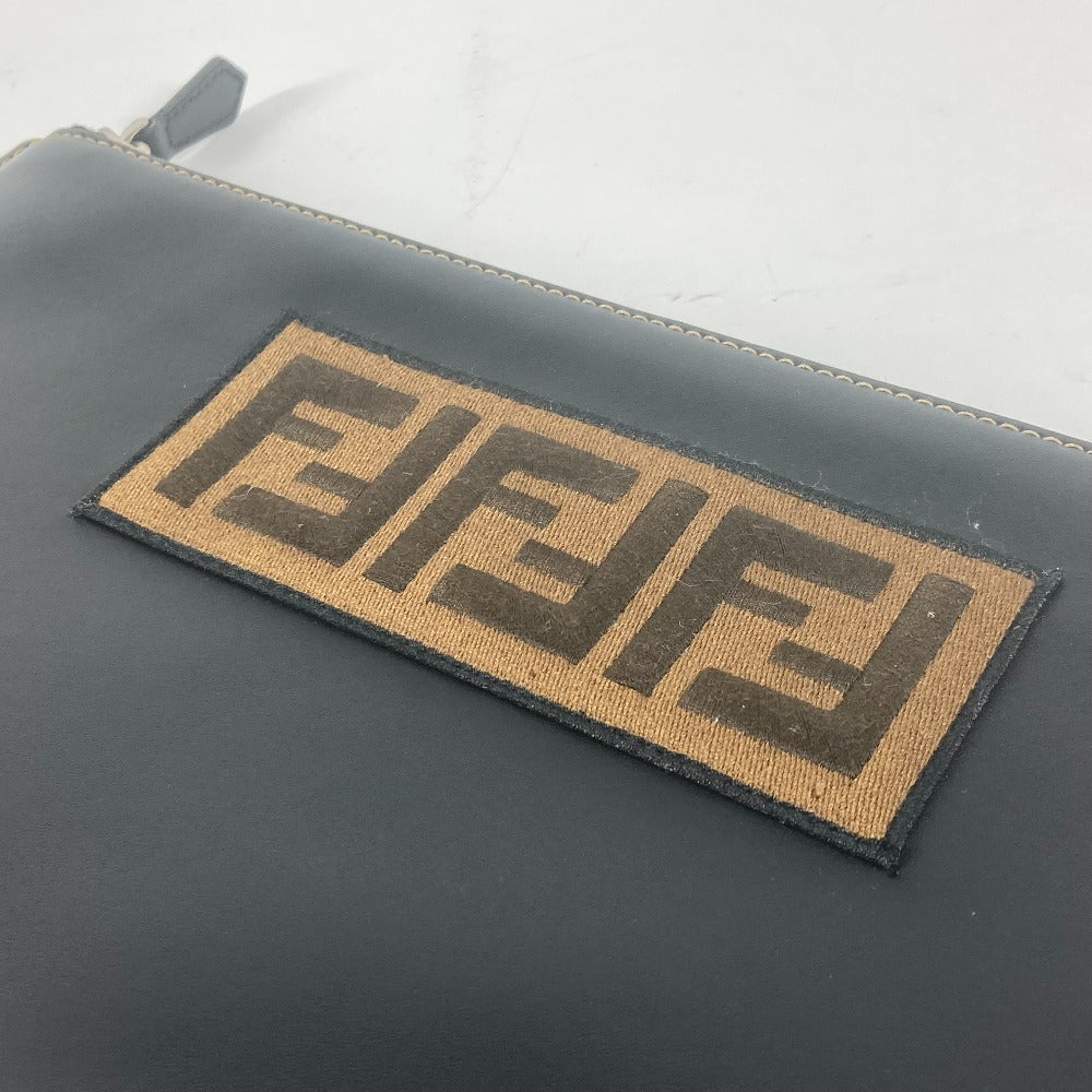 FENDI Clutch bag 7N0078 leather black Pouch Zucca logo
