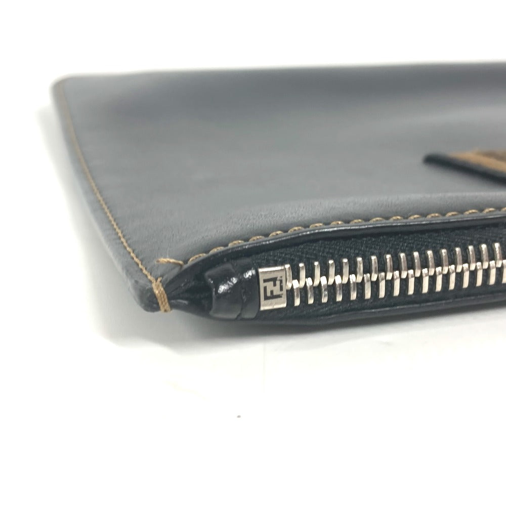 FENDI Clutch bag 7N0078 leather black Pouch Zucca logo