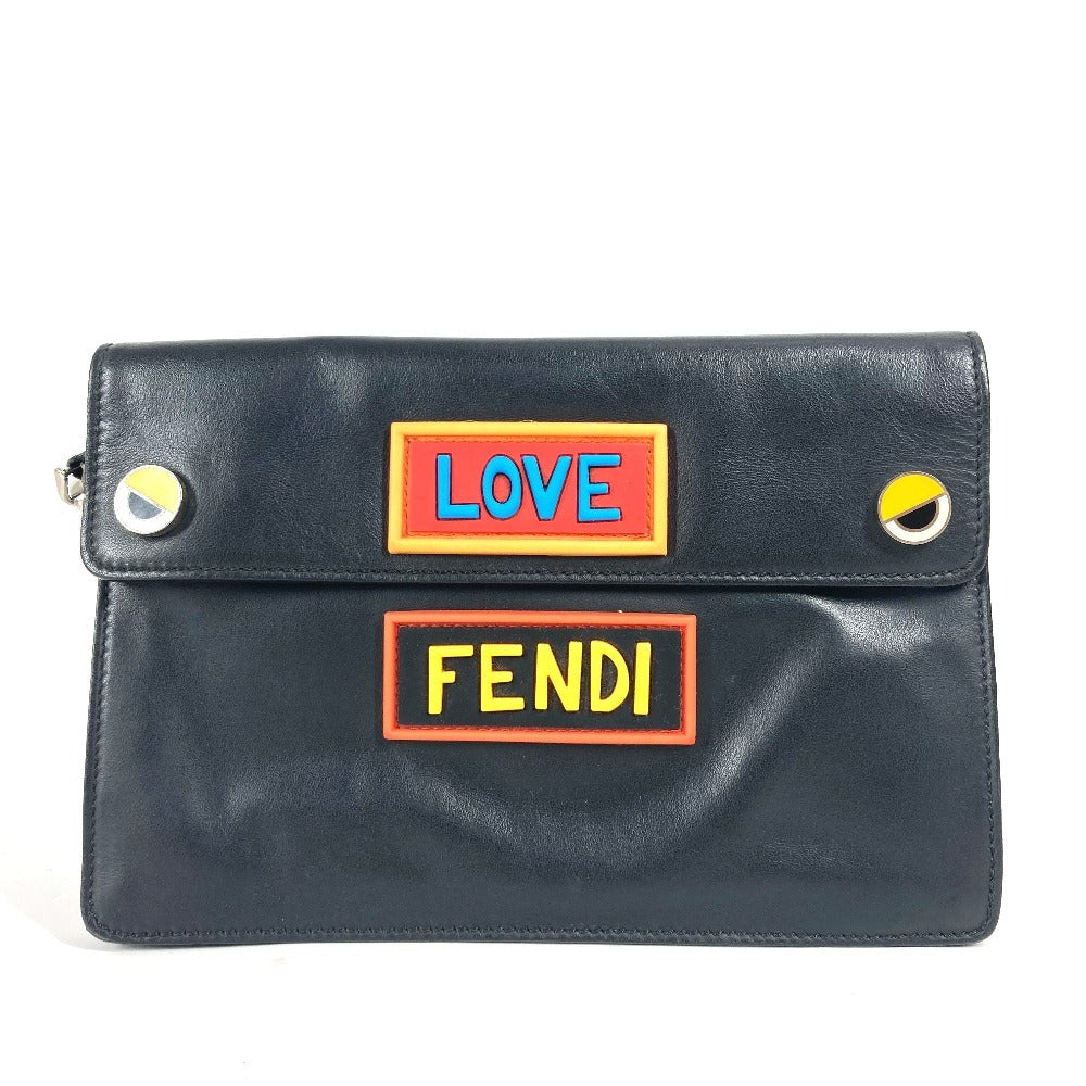 FENDI Clutch bag leather black logo LOVE