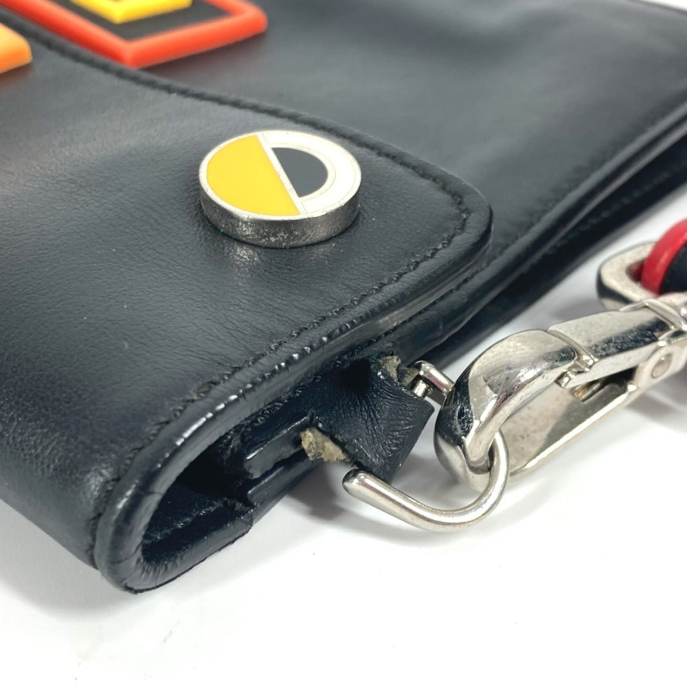 FENDI Clutch bag leather black logo LOVE