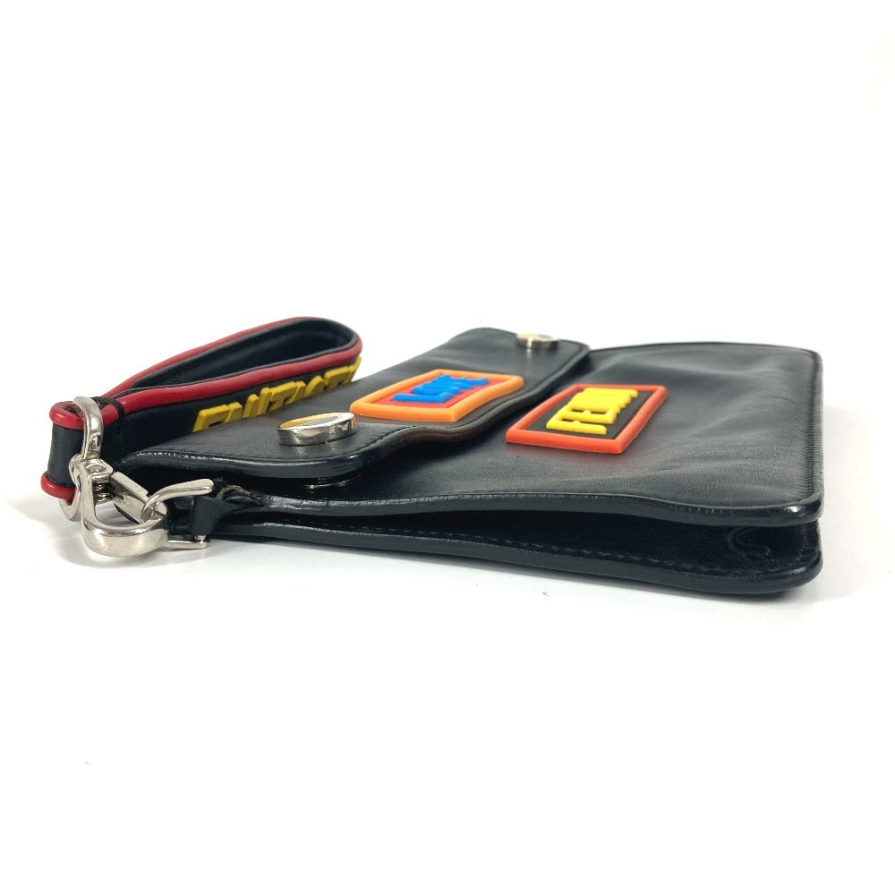 FENDI Clutch bag leather black logo LOVE