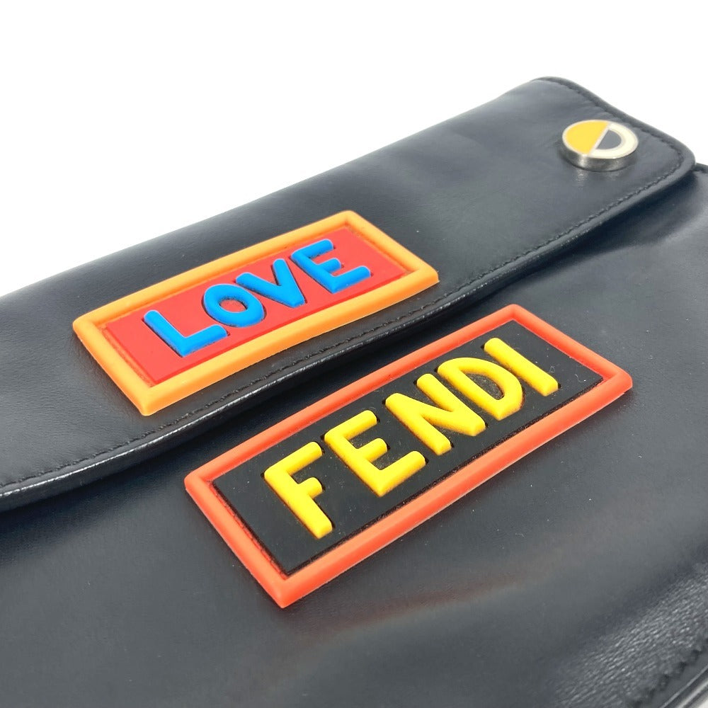 FENDI Clutch bag leather black logo LOVE