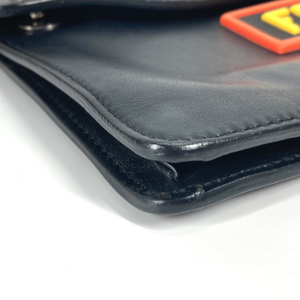 FENDI Clutch bag leather black logo LOVE