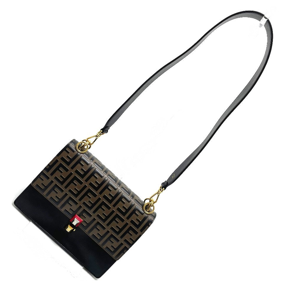 FENDI Handbag 8BT283 leather Brown x black FF Zucca Canai Women Used Authentic