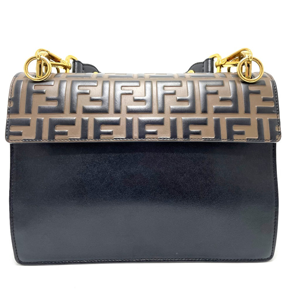 FENDI Handbag 8BT283 leather Brown x black FF Zucca Canai Women Used Authentic