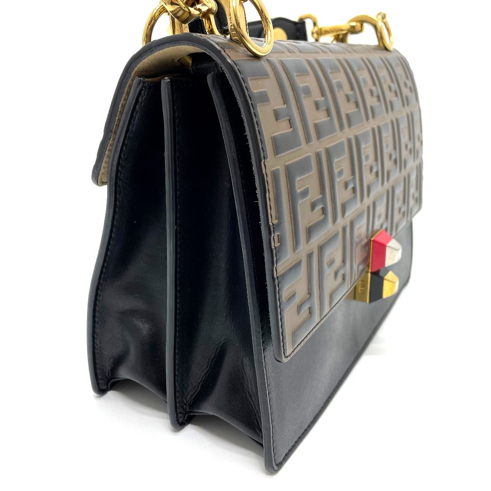 FENDI Handbag 8BT283 leather Brown x black FF Zucca Canai Women Used Authentic