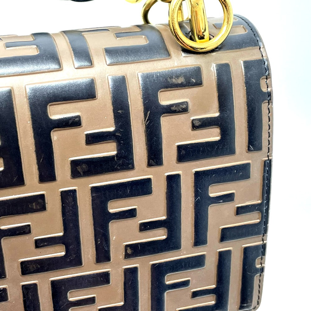 FENDI Handbag 8BT283 leather Brown x black FF Zucca Canai Women Used Authentic