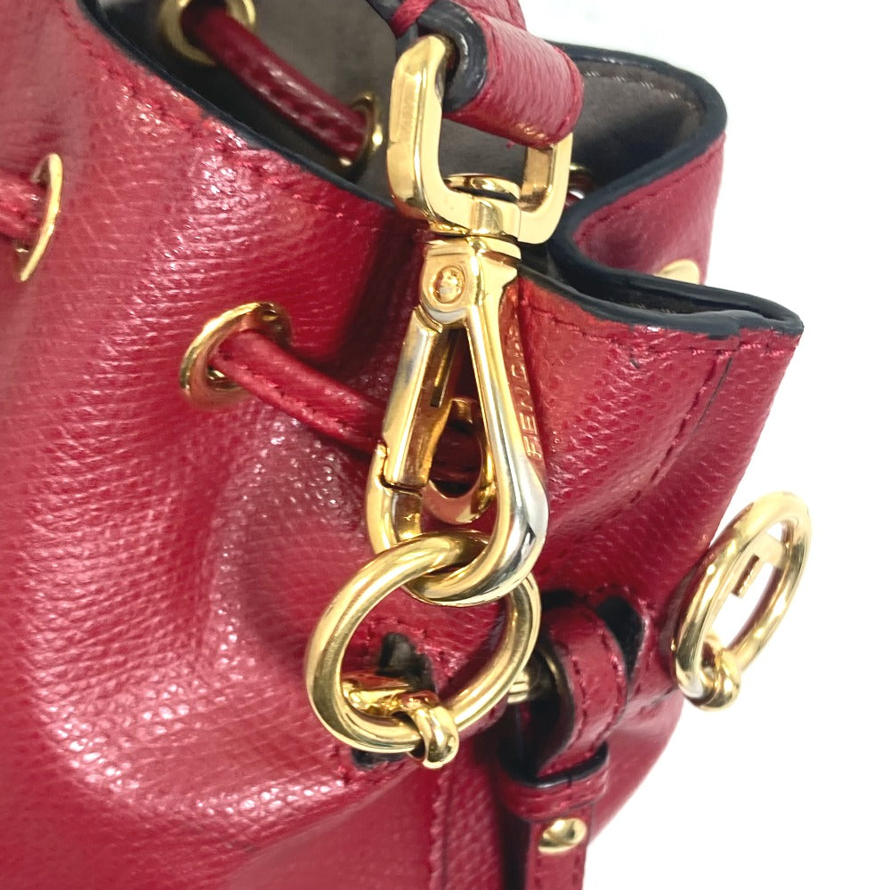 FENDI Shoulder Bag 8BS010 leather Red FFMetal Drawstring Bucket Mini Montresor Women Used Authentic