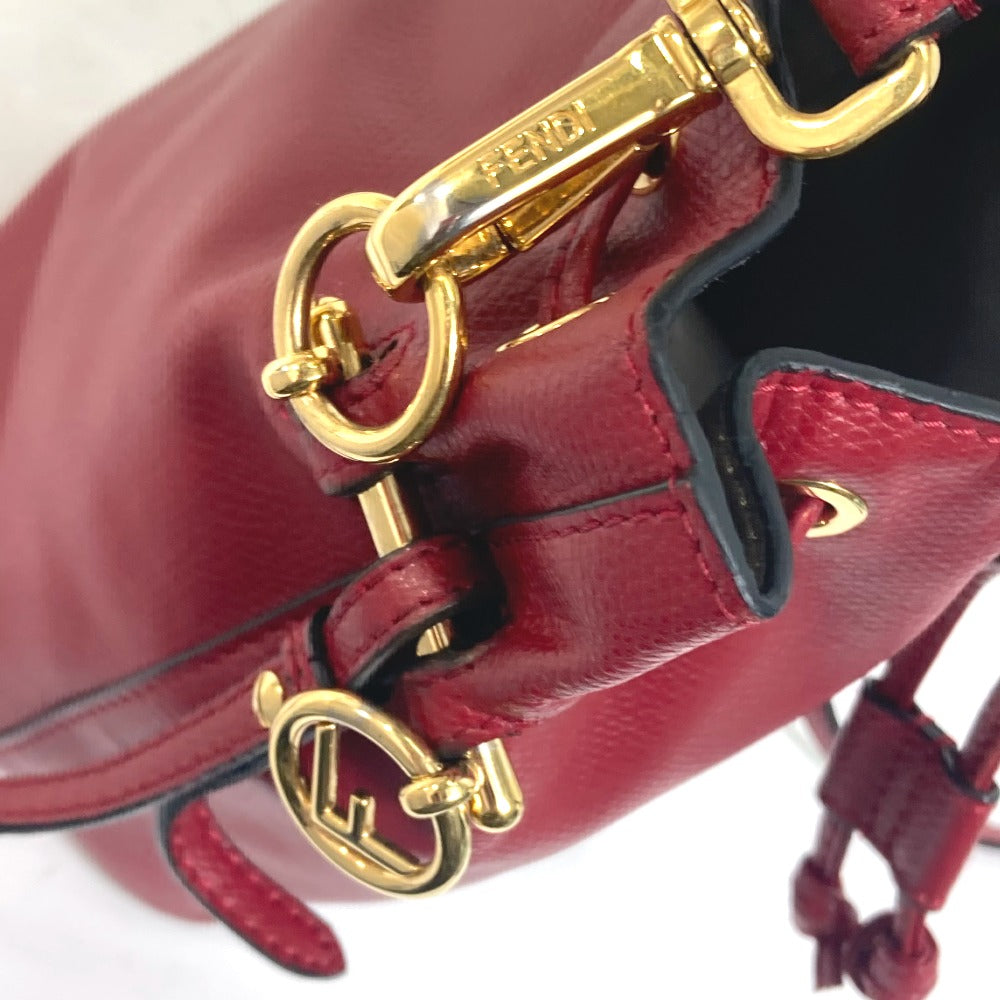 FENDI Shoulder Bag 8BS010 leather Red FFMetal Drawstring Bucket Mini Montresor Women Used Authentic