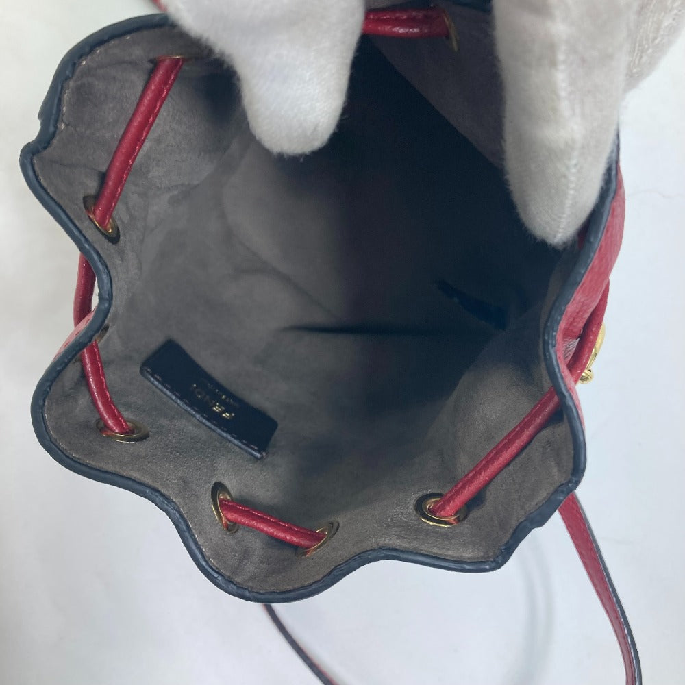 FENDI Shoulder Bag 8BS010 leather Red FFMetal Drawstring Bucket Mini Montresor Women Used Authentic