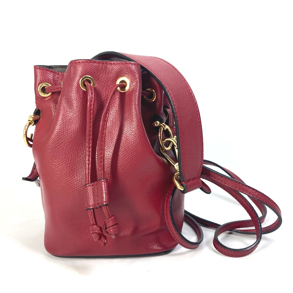 FENDI Shoulder Bag 8BS010 leather Red FFMetal Drawstring Bucket Mini Montresor Women Used Authentic