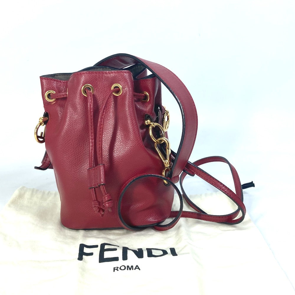 FENDI Shoulder Bag 8BS010 leather Red FFMetal Drawstring Bucket Mini Montresor Women Used Authentic