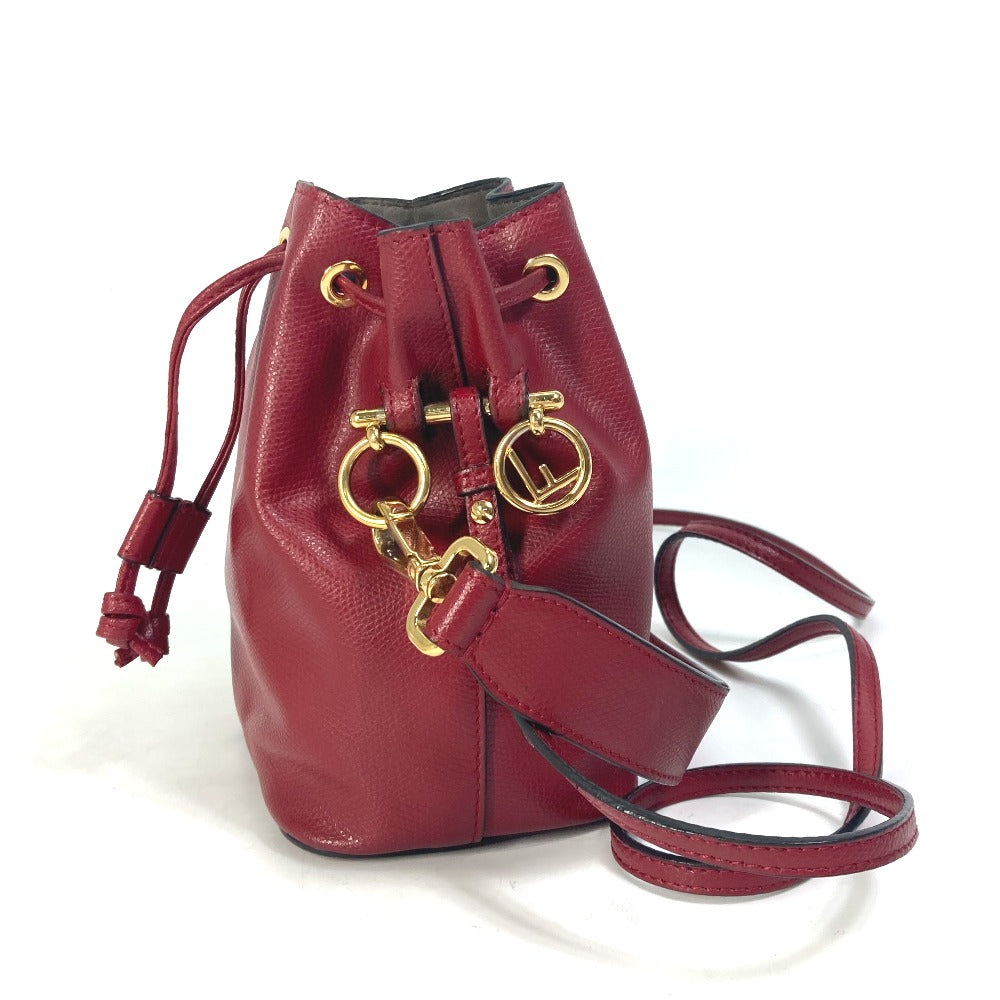 FENDI Shoulder Bag 8BS010 leather Red FFMetal Drawstring Bucket Mini Montresor Women Used Authentic