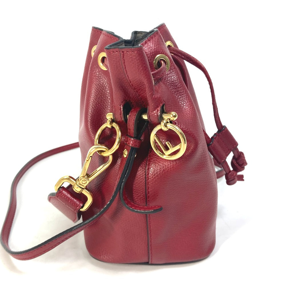 FENDI Shoulder Bag 8BS010 leather Red FFMetal Drawstring Bucket Mini Montresor Women Used Authentic
