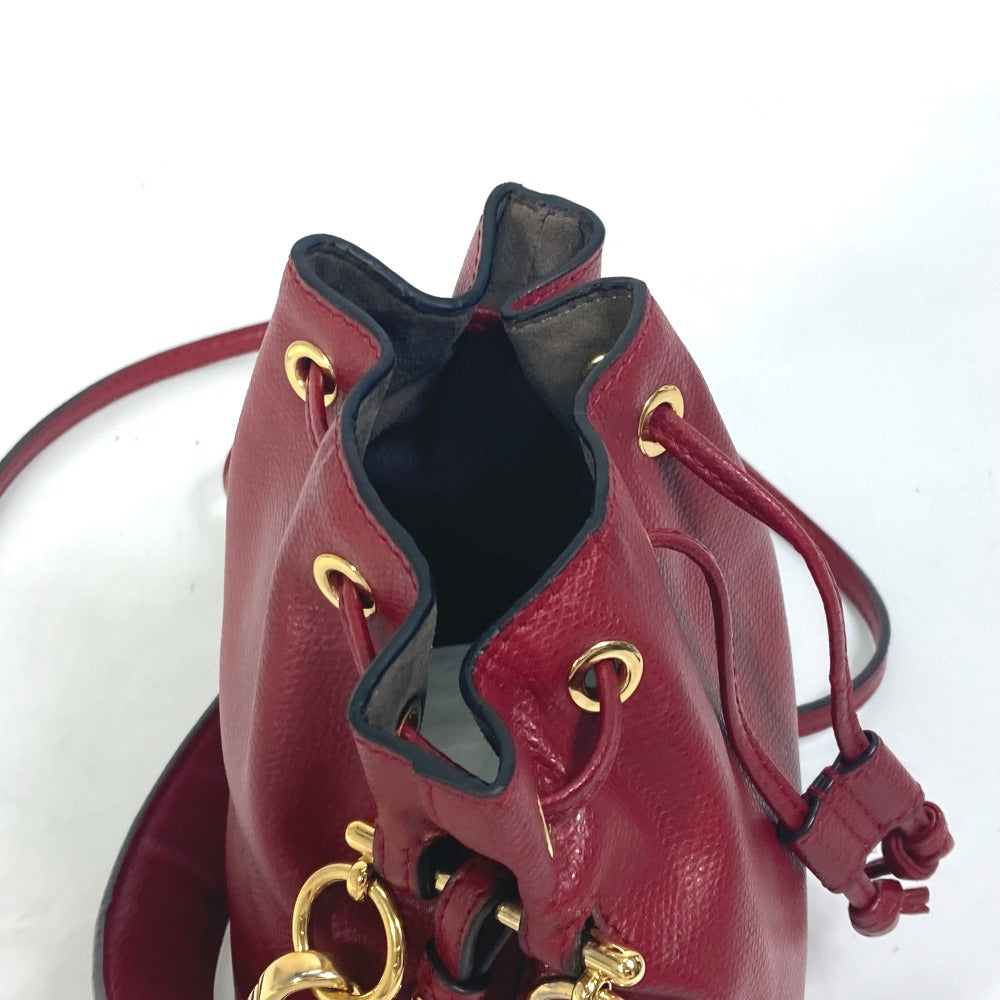 FENDI Shoulder Bag 8BS010 leather Red FFMetal Drawstring Bucket Mini Montresor Women Used Authentic