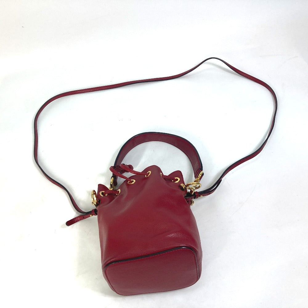 FENDI Shoulder Bag 8BS010 leather Red FFMetal Drawstring Bucket Mini Montresor Women Used Authentic