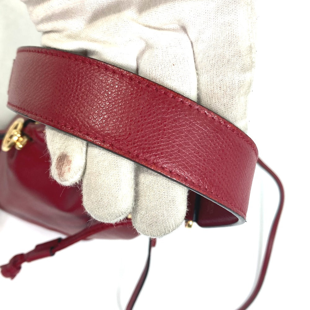 FENDI Shoulder Bag 8BS010 leather Red FFMetal Drawstring Bucket Mini Montresor Women Used Authentic