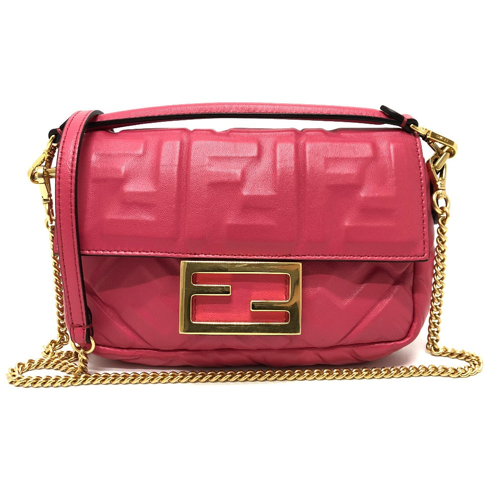 FENDI Shoulder Bag 8BS017 lambskin pink FF baguette small Women Used Authentic
