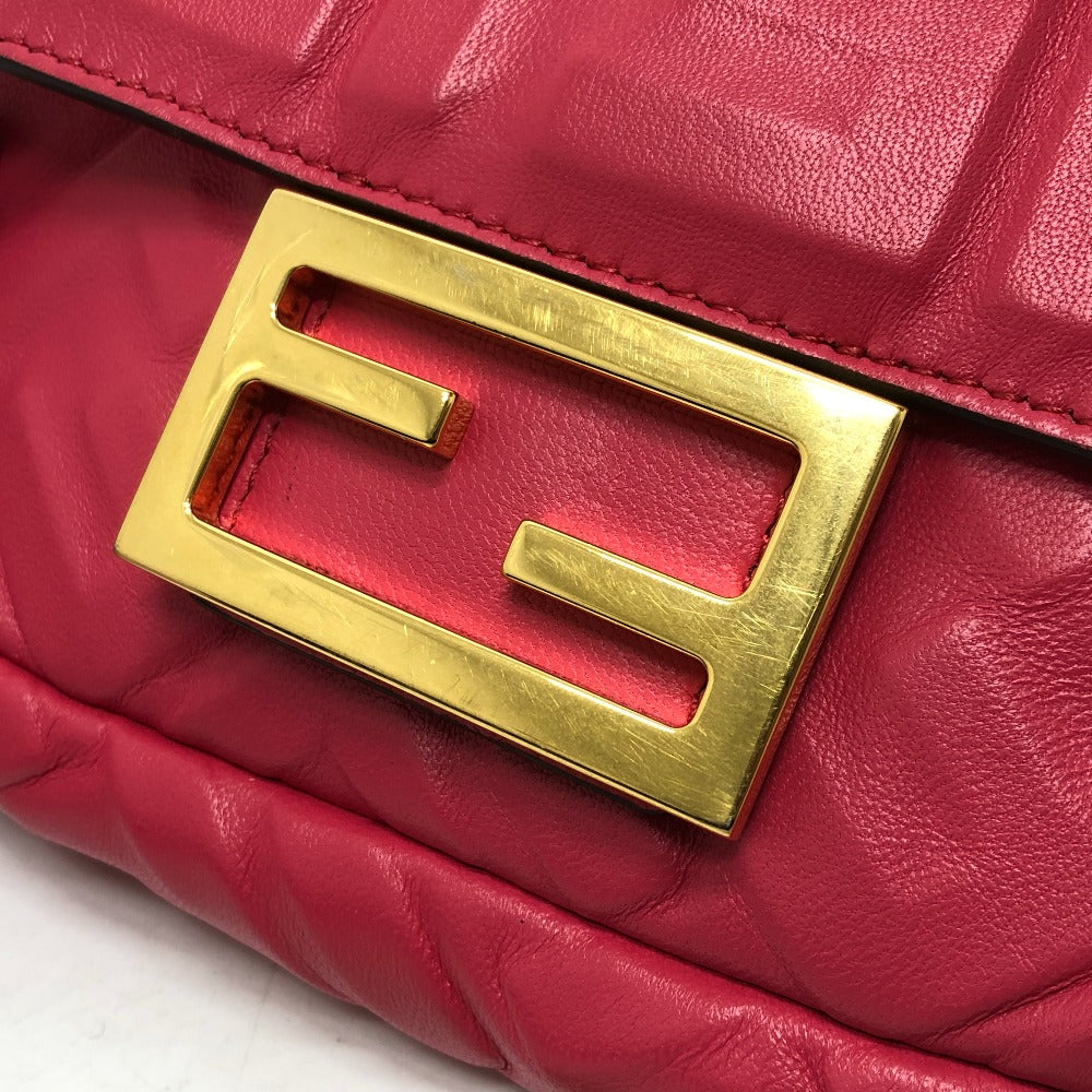 FENDI Shoulder Bag 8BS017 lambskin pink FF baguette small Women Used Authentic