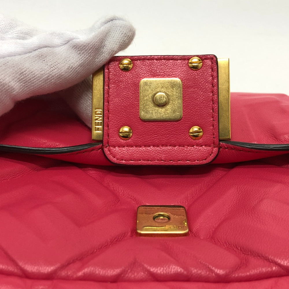 FENDI Shoulder Bag 8BS017 lambskin pink FF baguette small Women Used Authentic
