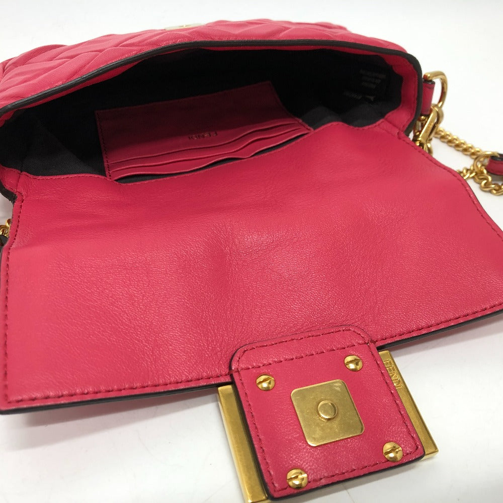 FENDI Shoulder Bag 8BS017 lambskin pink FF baguette small Women Used Authentic