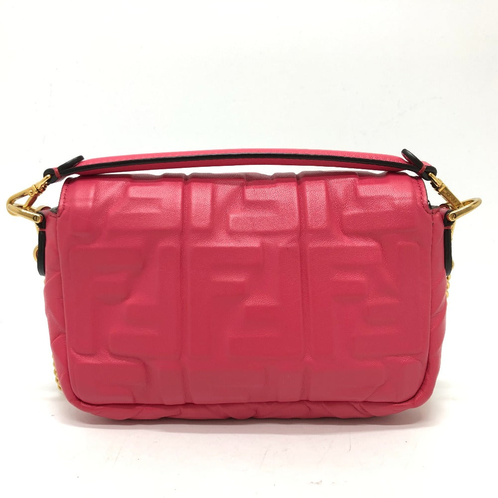 FENDI Shoulder Bag 8BS017 lambskin pink FF baguette small Women Used Authentic