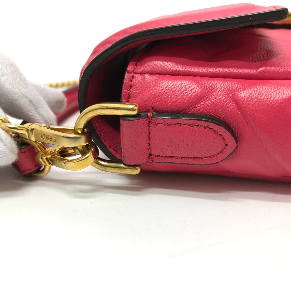 FENDI Shoulder Bag 8BS017 lambskin pink FF baguette small Women Used Authentic