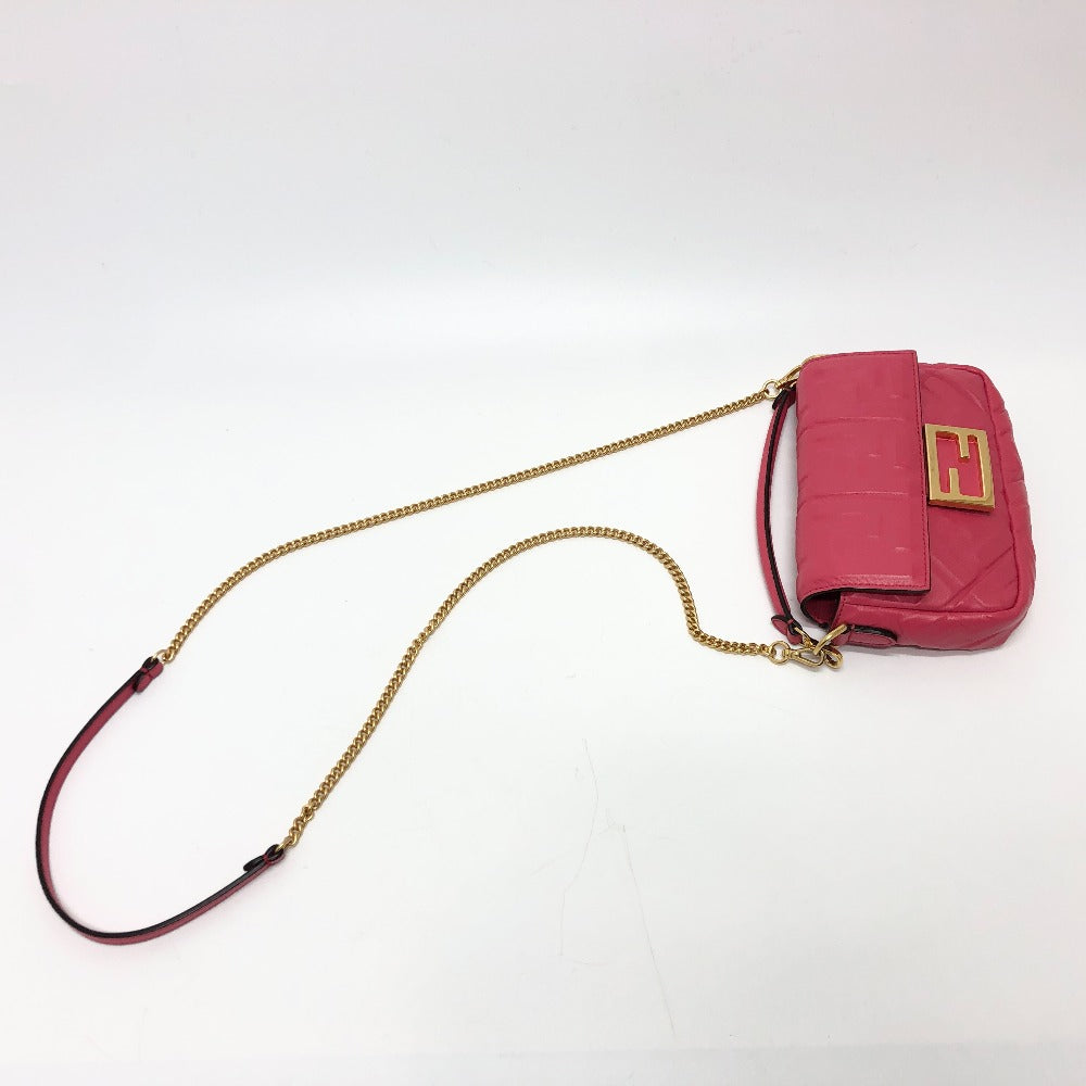 FENDI Shoulder Bag 8BS017 lambskin pink FF baguette small Women Used Authentic