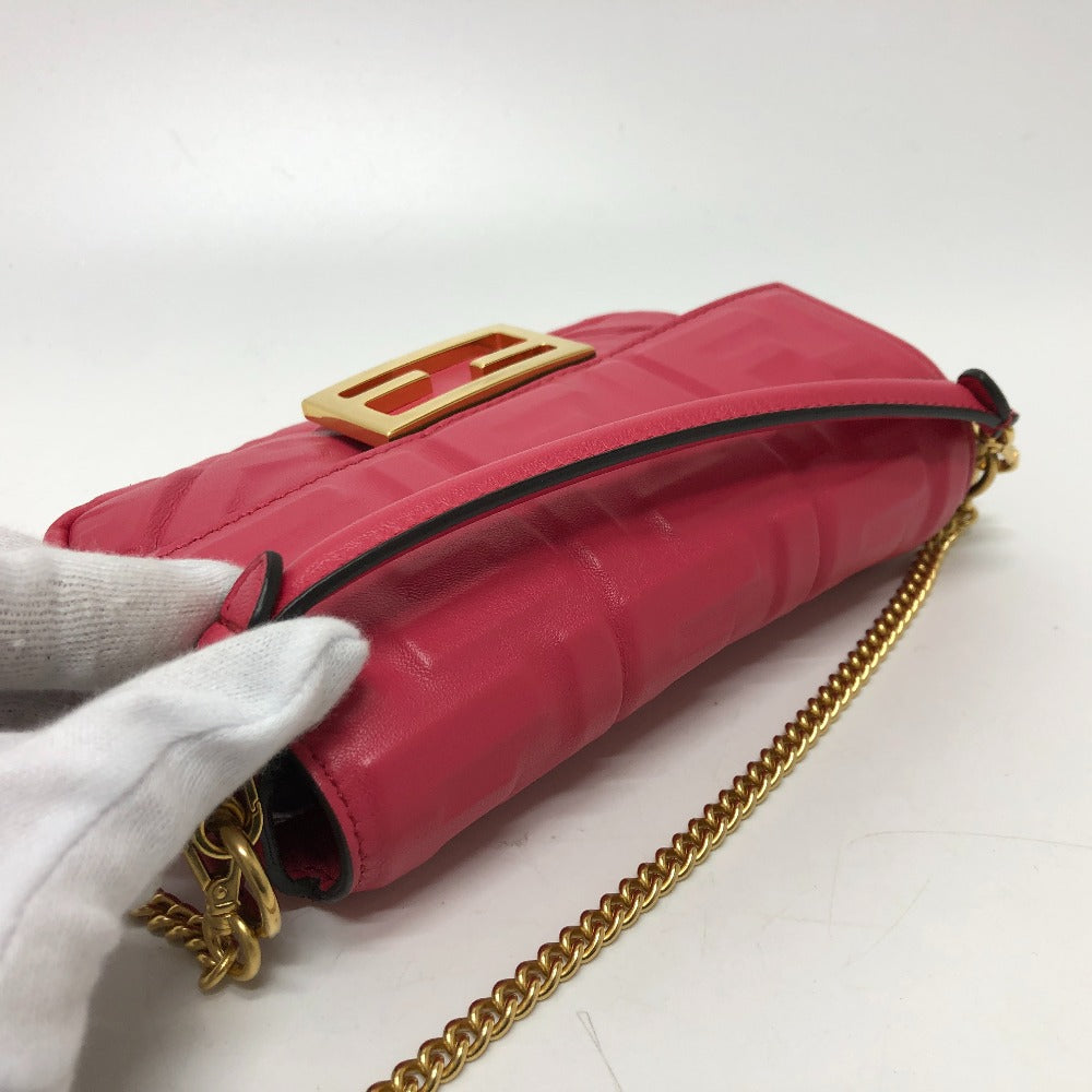 FENDI Shoulder Bag 8BS017 lambskin pink FF baguette small Women Used Authentic
