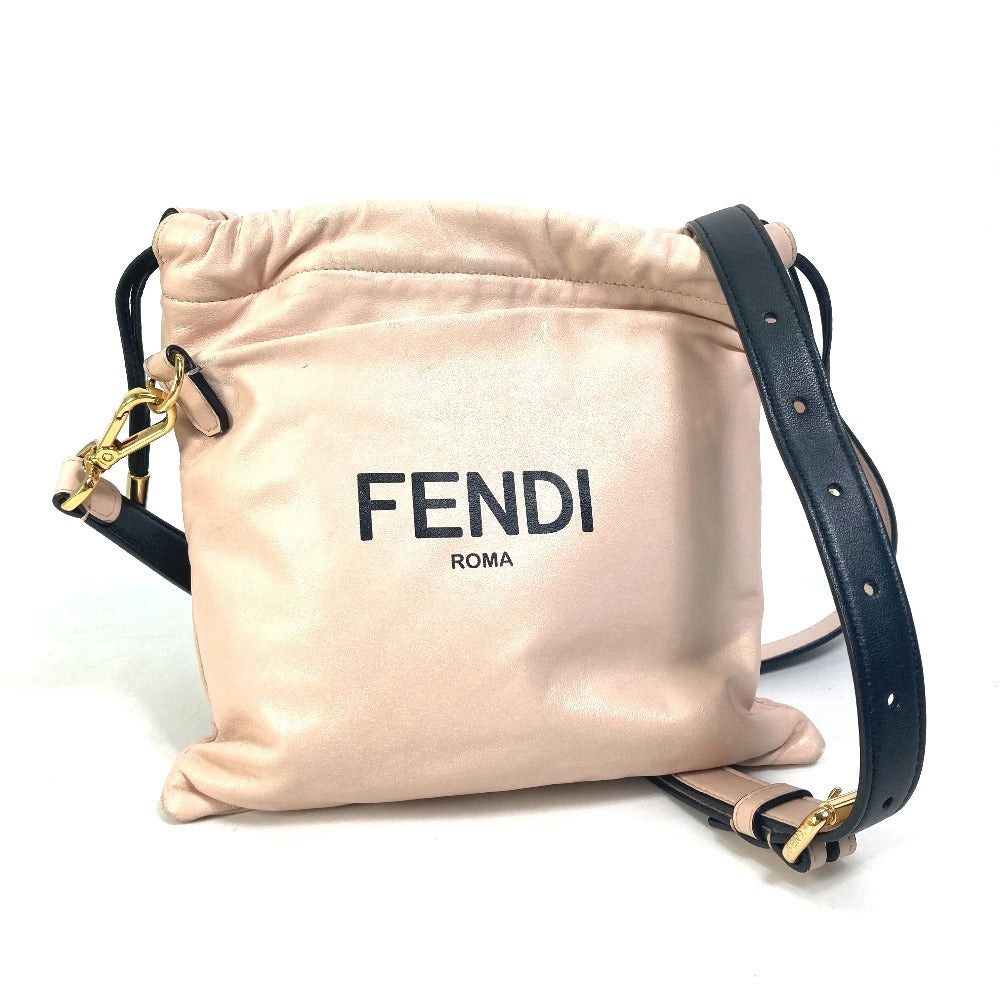 FENDI Shoulder Bag 8BT337 leather pink Drawstring Pochette Pouch Crossbody pack slim clutch small Women Used Authentic