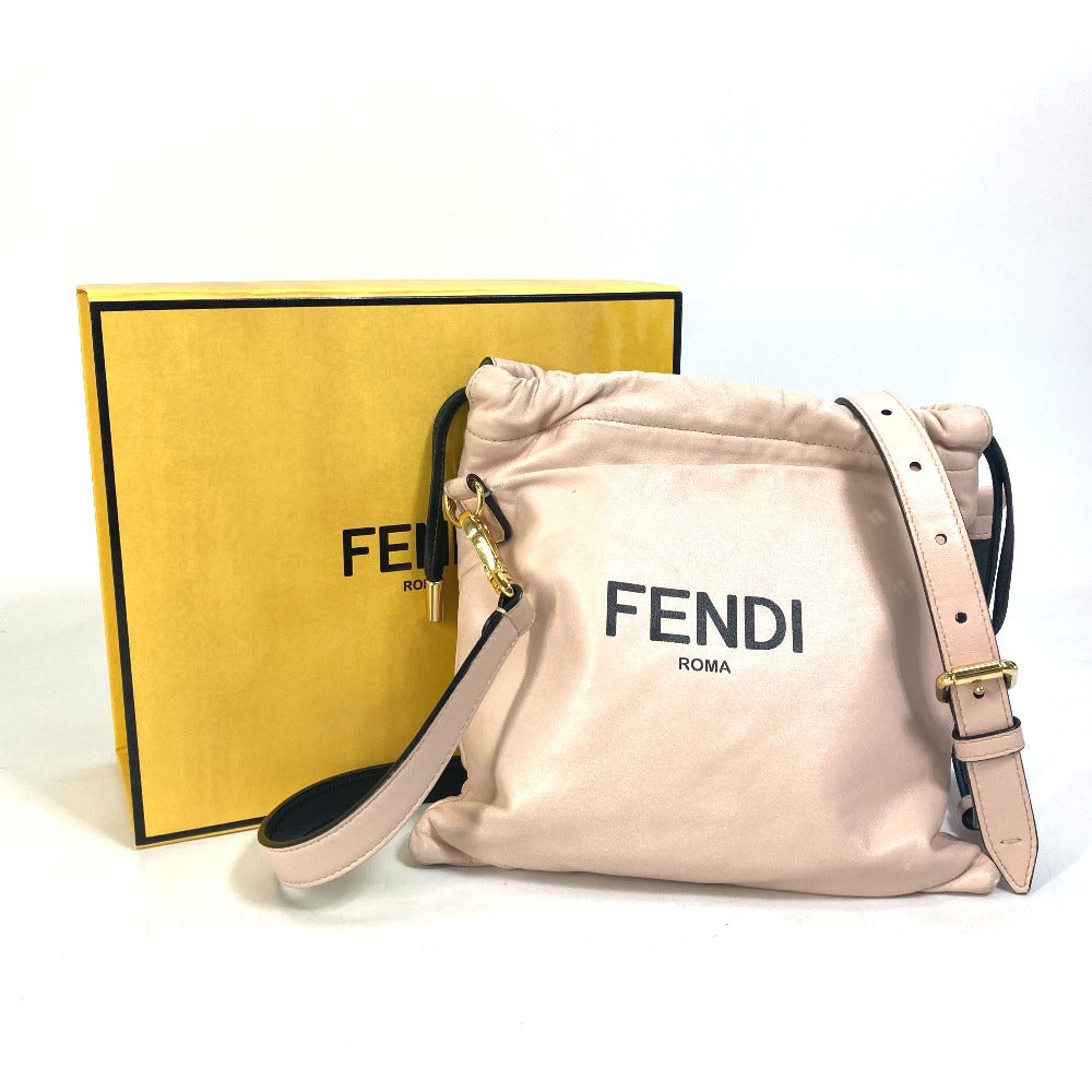 FENDI Shoulder Bag 8BT337 leather pink Drawstring Pochette Pouch Crossbody pack slim clutch small Women Used Authentic