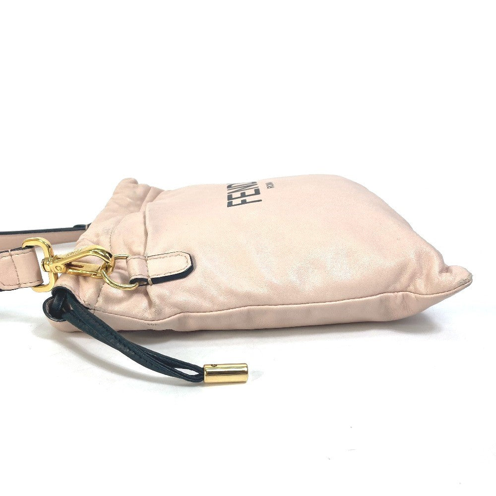 FENDI Shoulder Bag 8BT337 leather pink Drawstring Pochette Pouch Crossbody pack slim clutch small Women Used Authentic