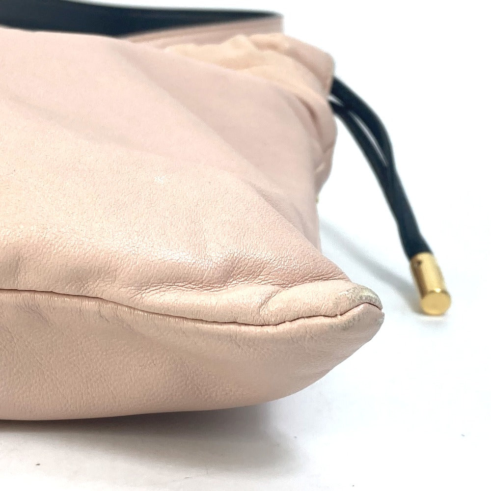 FENDI Shoulder Bag 8BT337 leather pink Drawstring Pochette Pouch Crossbody pack slim clutch small Women Used Authentic