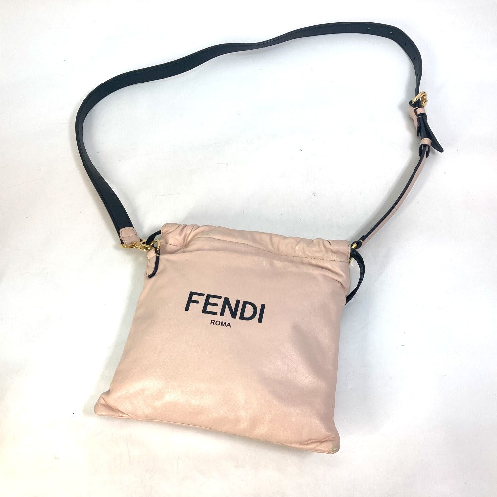 FENDI Shoulder Bag 8BT337 leather pink Drawstring Pochette Pouch Crossbody pack slim clutch small Women Used Authentic