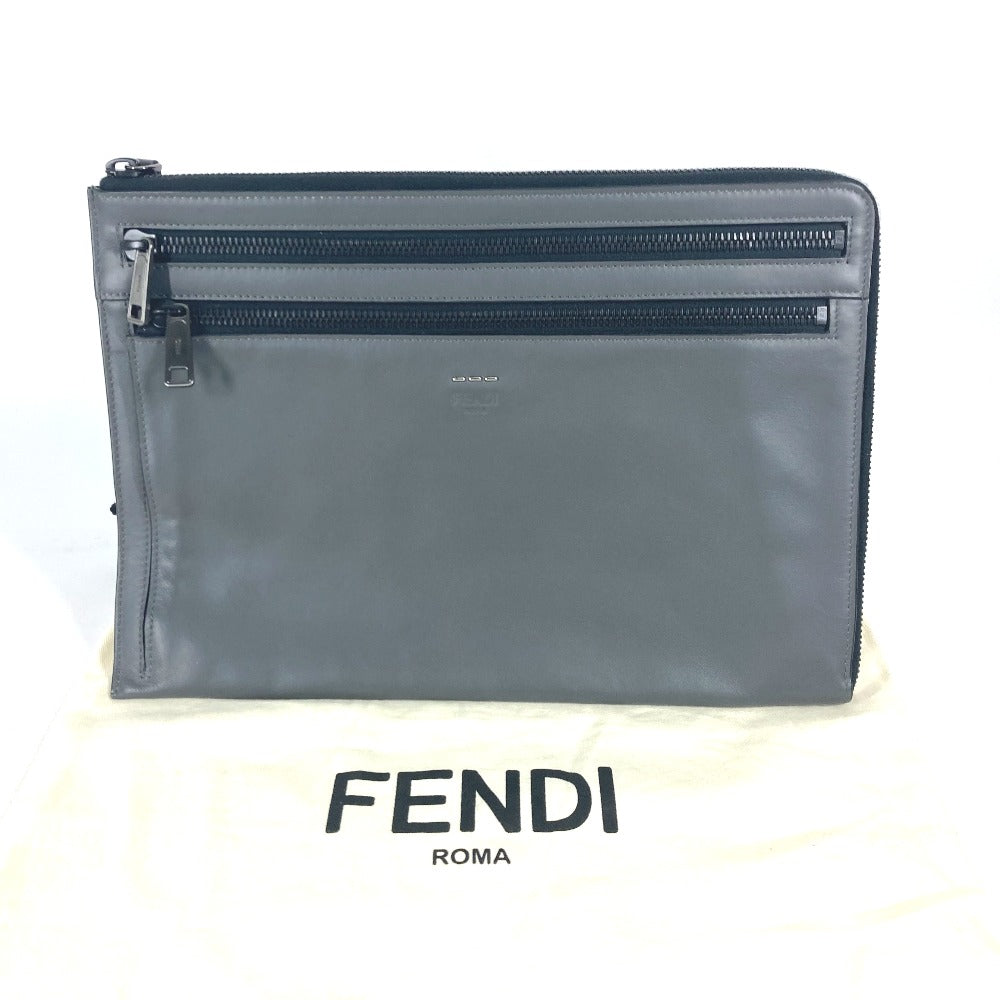 FENDI Clutch bag 7M0237 leather gray Zip