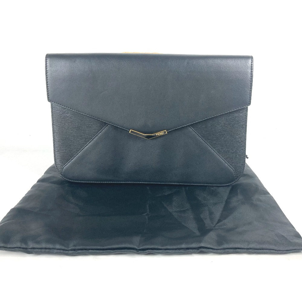 FENDI Clutch bag 8M0312 leather black flap To joule
