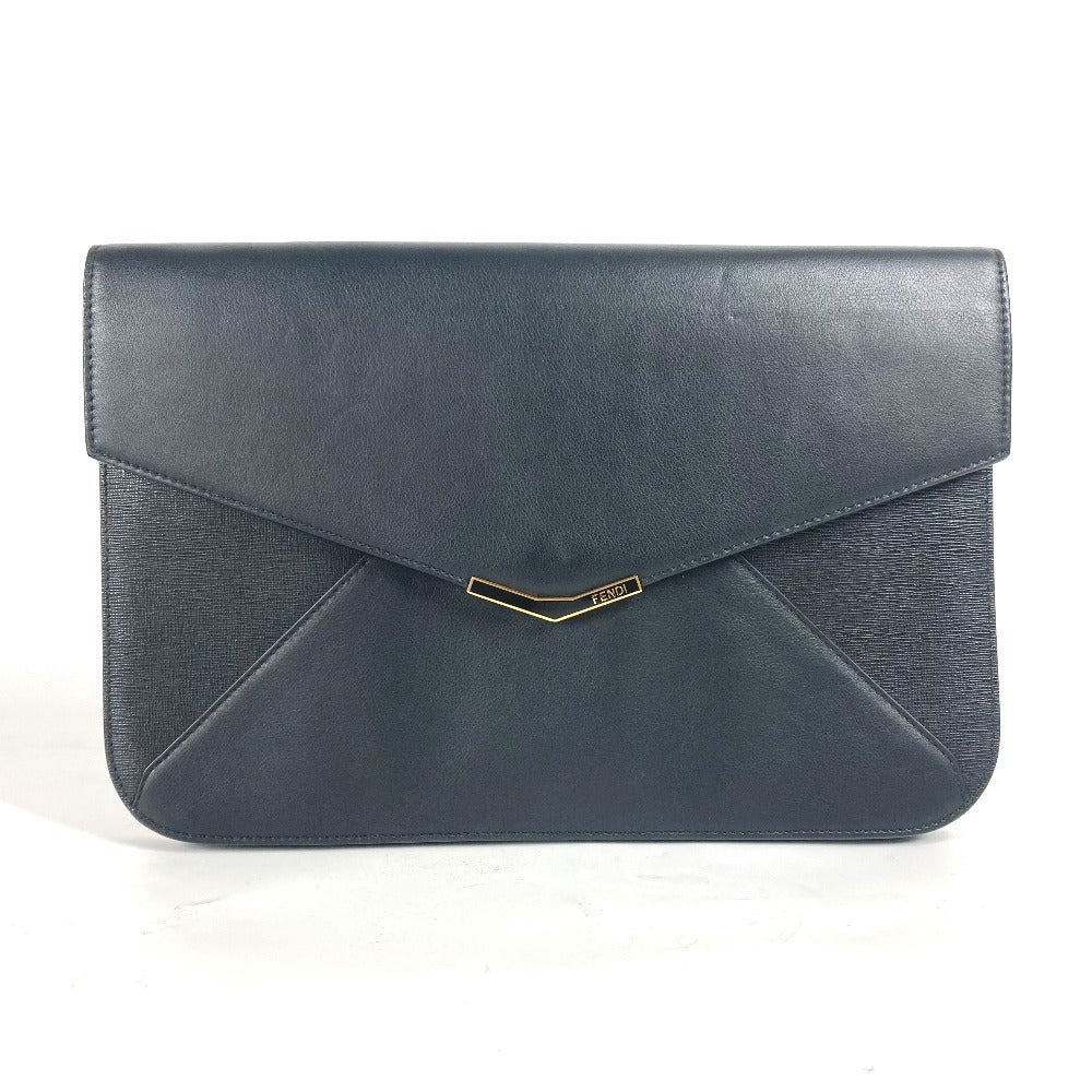 FENDI Clutch bag 8M0312 leather black flap To joule