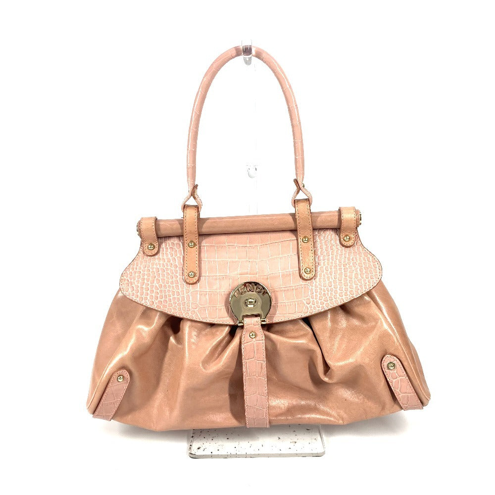 FENDI Tote Bag leather pink Turn lock