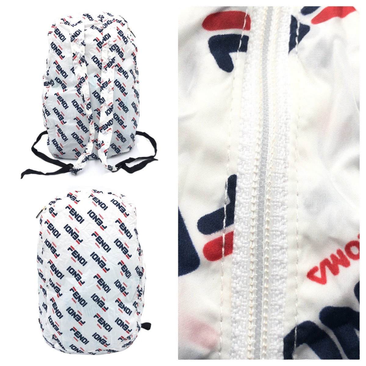 FENDI Backpack Nylon white FILA collaboration With porch