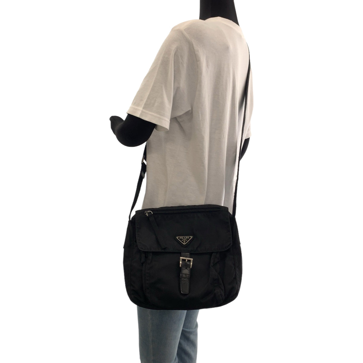 PRADA Shoulder Bag 1BD994 Nylon Black SilverMetal Test Triangle With logo