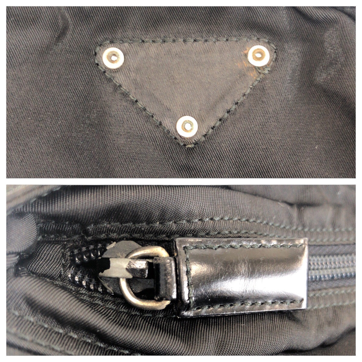 PRADA Shoulder Bag 42 Nylon Black SilverMetal Test Triangle With logo