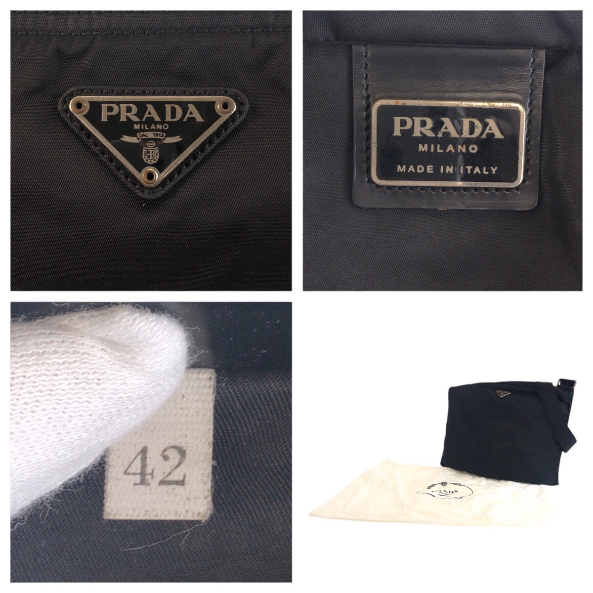 PRADA Shoulder Bag 42 Nylon Black SilverMetal Test Triangle With logo