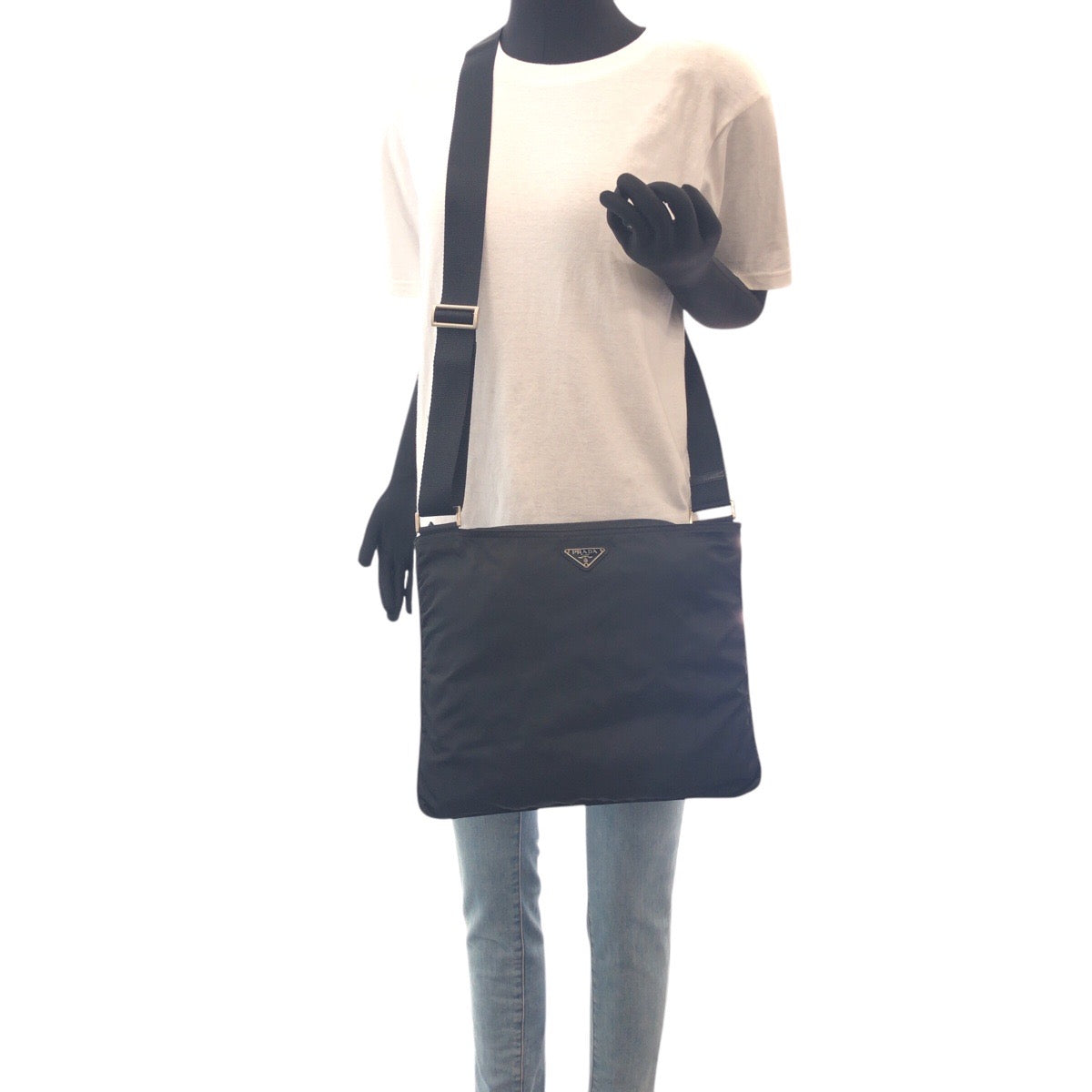 PRADA Shoulder Bag 42 Nylon Black SilverMetal Test Triangle With logo