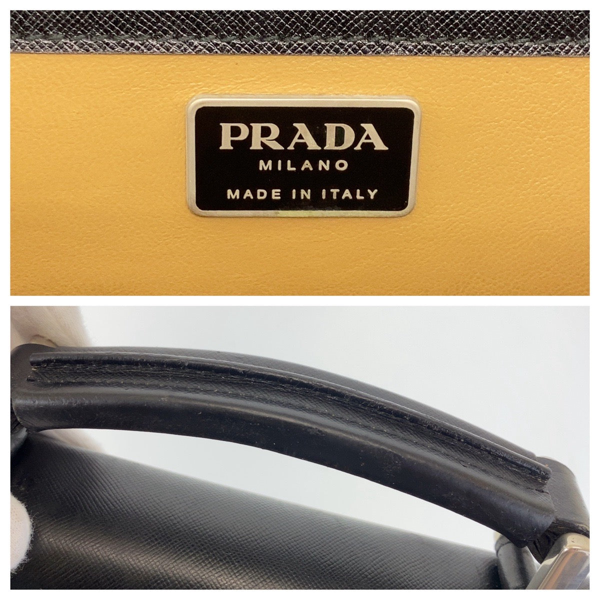 PRADA Business bag leather Black SilverMetal Safiano