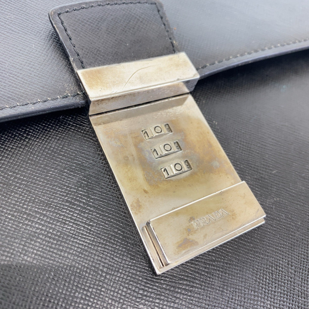 PRADA Business bag leather Black SilverMetal Safiano
